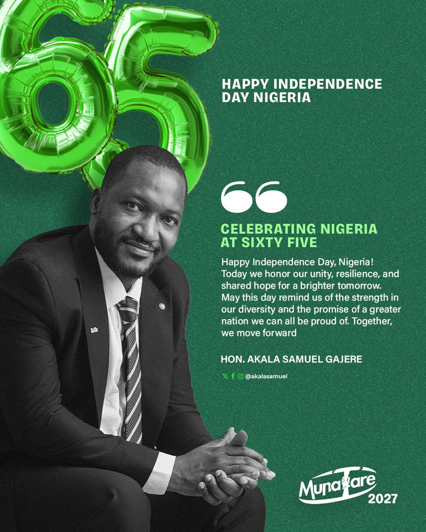 HonAkalaSamuel's tweet photo. Happy Independence Day, Nigeria 🇳🇬. 

Happy New Month, people of God!

#MunaTareDaNasara https://t.co/9ej4QYuoyd