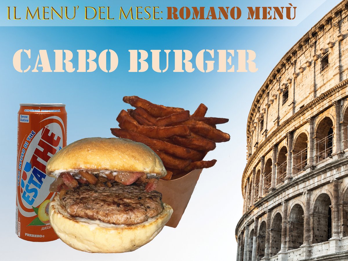 GoGoBurger's tweet image. ROMANO MENU' con il Carbo Burger è il nuovo menù di OTTOBRE:
Burger - guanciale croccante - crema di pecorino e pepe + Patatine fritte dolci + Bibita a scelta ad euro 9.60.