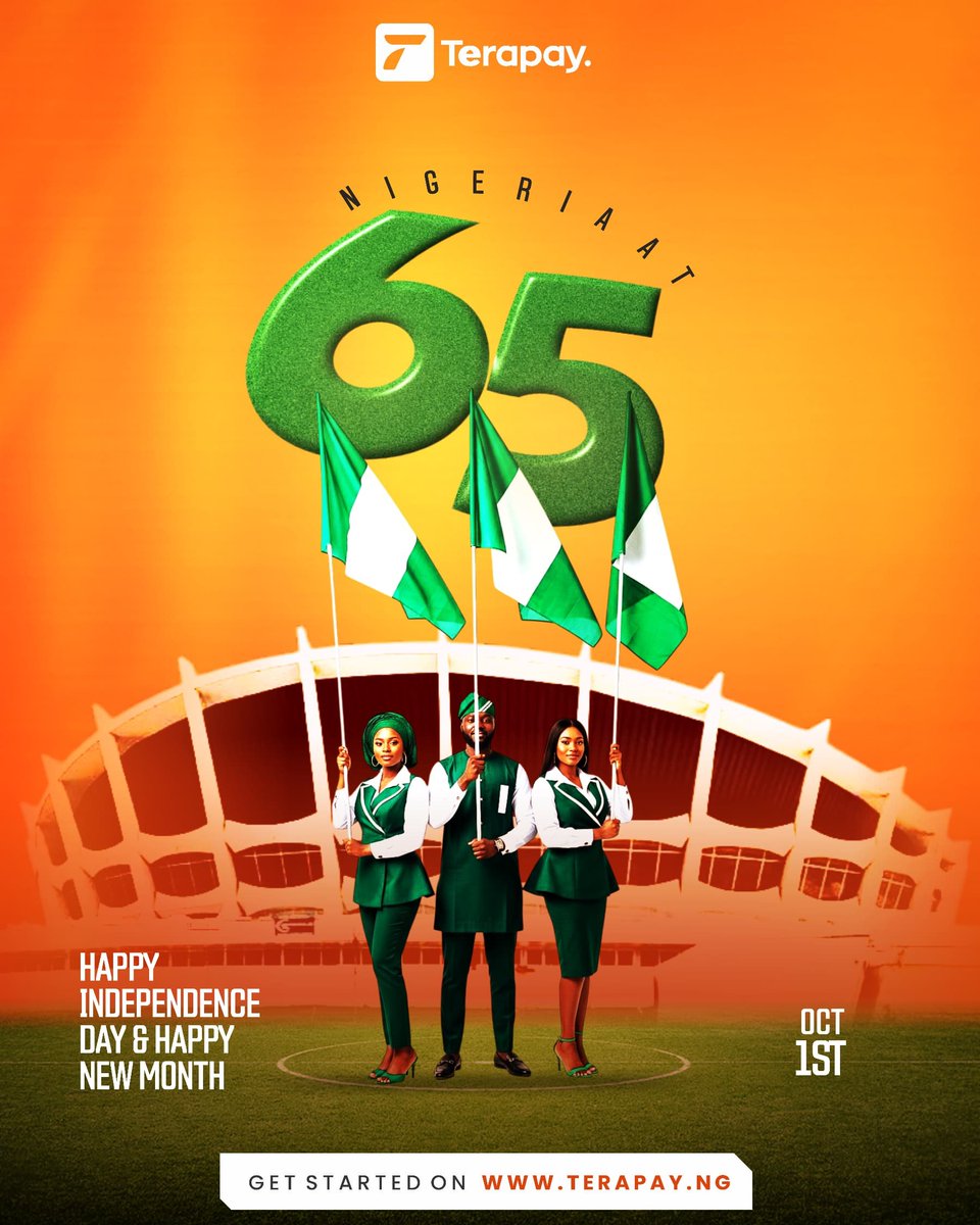 Terafinanc's tweet photo. 🇳🇬 Happy 65th Independence Day, Nigeria! 🎉

As we mark this special day and welcome a new month, let’s look forward to a brighter future filled with possibilities. 🌟

Happy Independence Day &amp; Happy New Month from all of us at Terapay!

👉 Get started on https://t.co/7u42XkpOgD https://t.co/eeKoMqc0LF