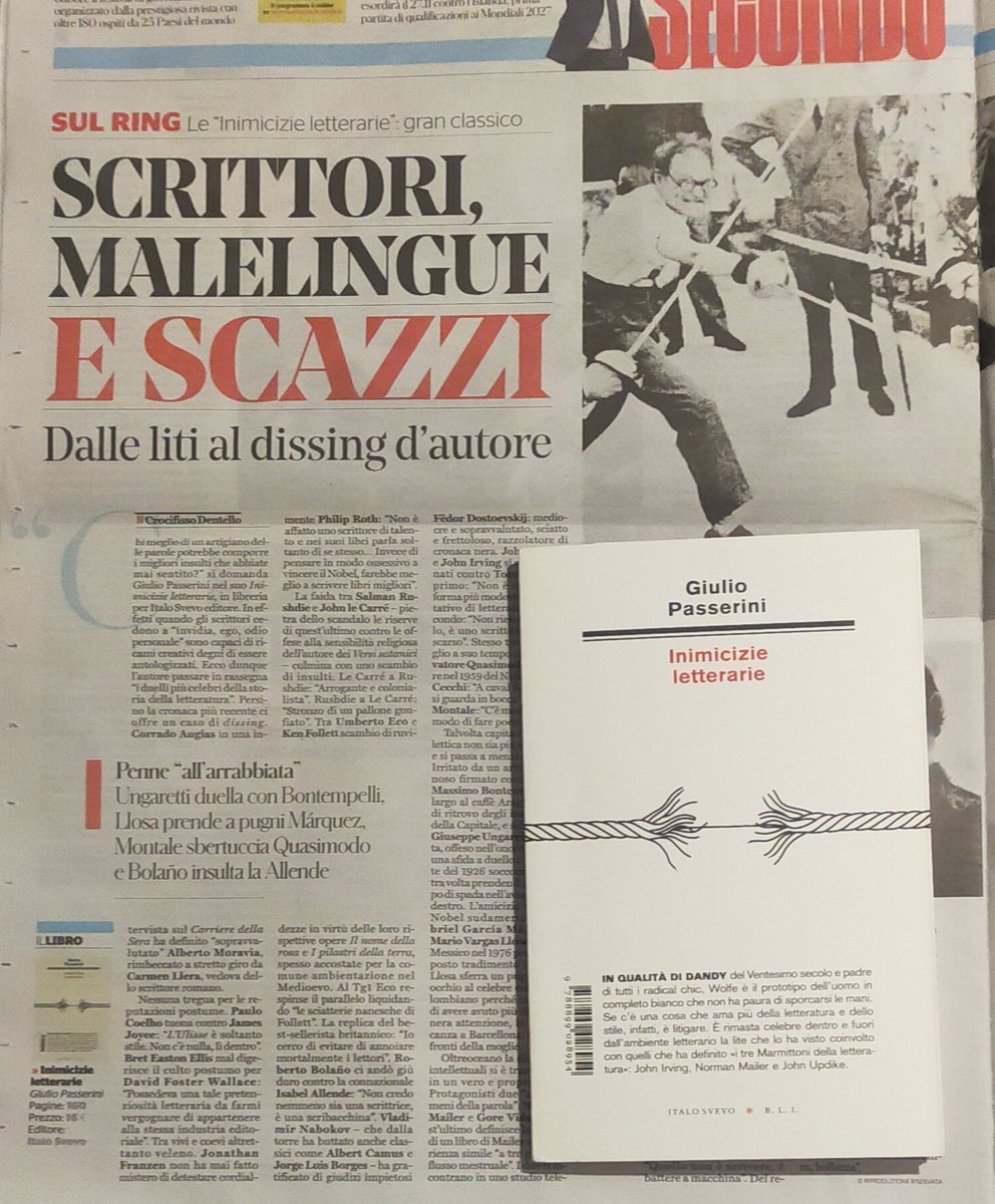 Sul Fatto illustro alcuni duelli dialettici tra scrittori di ieri e di oggi da "Inimicizie letterarie" di Giulio Passerini, in libreria per Italo Svevo. Il più divertente per me resta Montale che, nel commentare il Nobel a Quasimodo, scrisse: C'è modo e quasimodo di fare poesia.