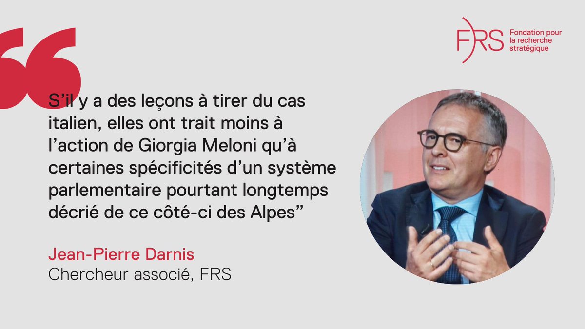🇮🇹  Face à sa crise politique, la France a-t-elle des leçons à tirer de l’Italie ?

Dans <a href="/FR_Conversation/">The Conversation France</a>, <a href="/jpdarnis/">Jean-Pierre Darnis</a>, chercheur associé à la FRS, analyse la trajectoire italienne sous Giorgia #Meloni.

👉 « S’il y a des leçons à tirer du cas italien, elles ont trait moins à