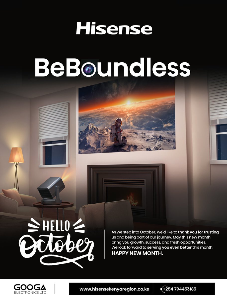 googakenya's tweet image. ✨ Hello October✨
Step into the new month with limitless possibilities. With Hisense, your viewing experience is #BeBoundless  
Cheers to growth, success and fresh opportunities this month.
#HisenseKenya1 #BeBoundless #Hisense