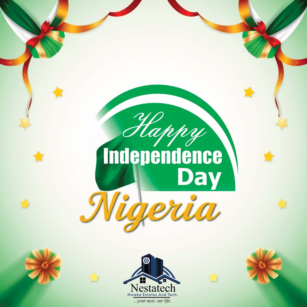 Nestatech's tweet photo. From all of us at Nestatech, we celebrate Nigeria’s strength and unity! Happy Independence Day! 🇳🇬 

#NigeriaAt65 #ProudlyNigerian #Nestatech https://t.co/Cwl0IVHGnG