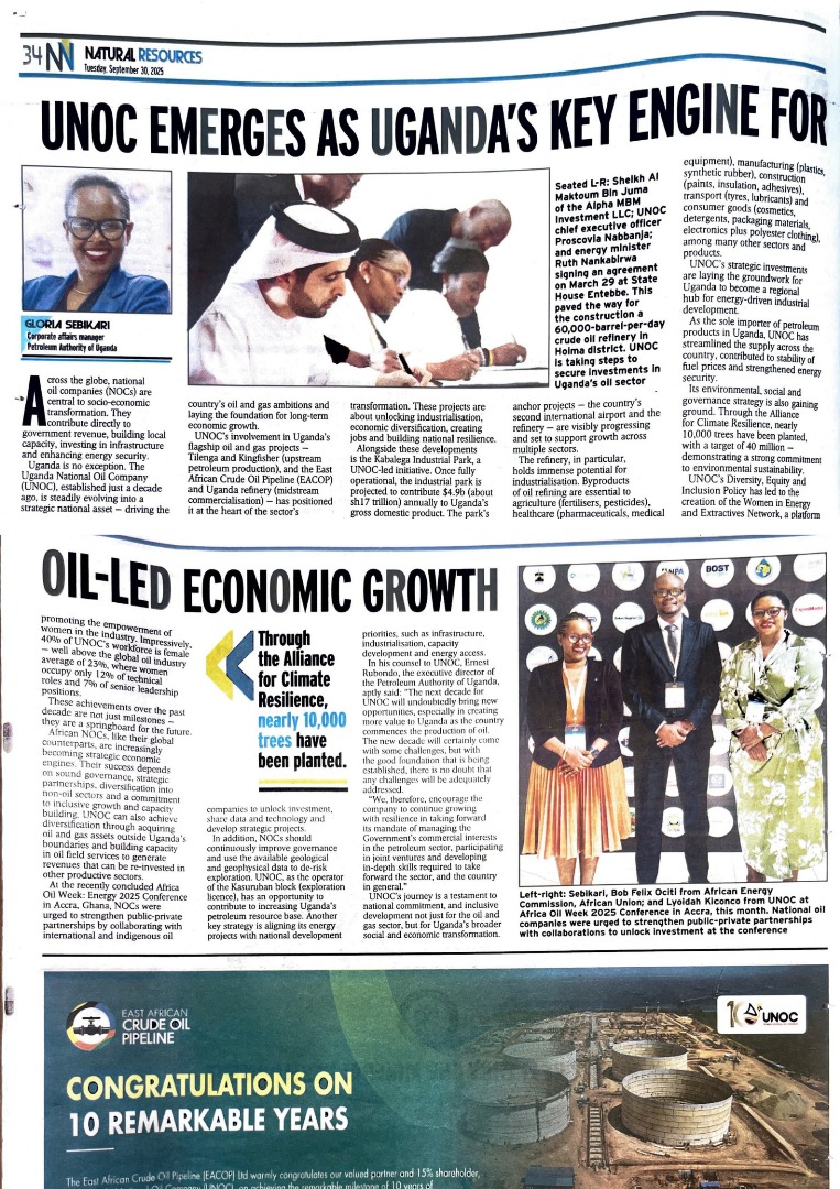 #NewsSpotLight
"Uganda’s oil and gas journey is transformational. As the exclusive National Oil Company, <a href="/UNOC_UG/">UNOC</a>  is driving progress across the upstream, midstream, and downstream sectors — fueling not just the industry, but Uganda’s broader social and economic transformation."