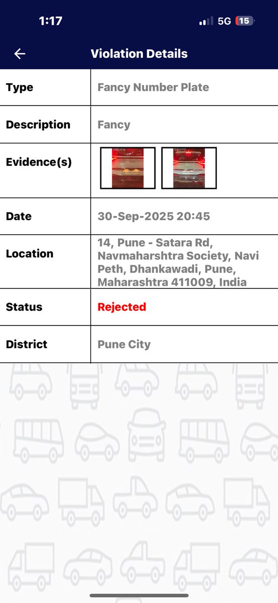 “Your submission of traffic violation has been reviewed and closed with the reason -
Insufficient or unclear evidence MHPECH”

<a href="/PuneCityTraffic/">पुणे शहर वाहतूक पोलीस</a> For What good reason have you rejected this one ?

What more evidence do you want ?

The driver’s selfie?!

<a href="/CPPuneCity/">CP Pune City Police</a> <a href="/nachiket1982/">Nachiket Deshpande</a>