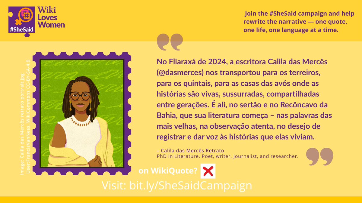 In three editions, #SheSaid has added or improved 27,000+ Wikiquote articles in 22 languages — amplifying women’s voices worldwide. 🌍💬

But we’re not done. In 2025, let’s bring even more voices, more languages, more impact.
Join us in closing the gender gap in open knowledge!