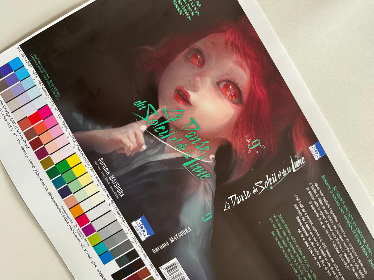 ki_oon_Editions's tweet photo. Regardez ce qu’on a déniché dans le bureau de la fabrication… le #cromalin du tome 9 de "La Danse du soleil et de la lune" ! 🫣
👉 Sortie prévue le 4 décembre. https://t.co/nNqrjiP5eu