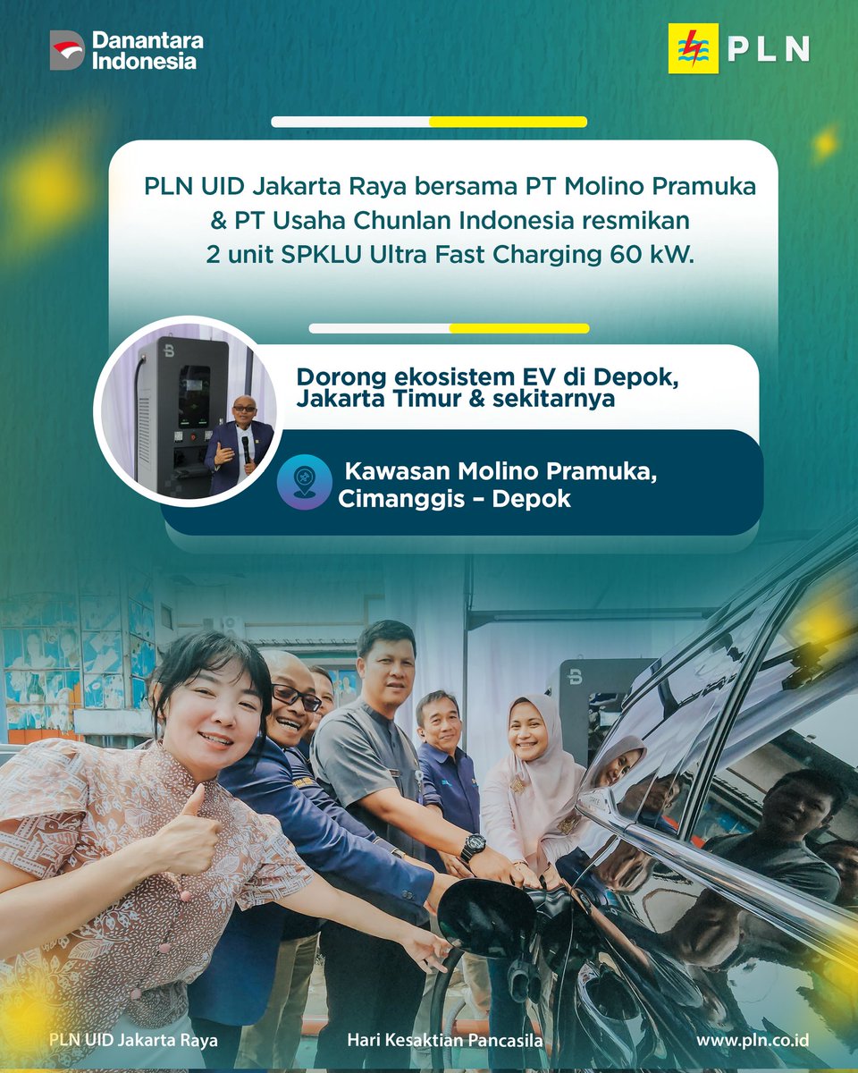 SahabatPLNJkt's tweet image. Makin banyak pilihan isi daya kendaraan listrik di Jakarta dan sekitarnya.

Soalnya PLN UID Jakarta Raya bareng mitra strategis baru aja hadirkan 2 unit SPKLU Ultra Fast Charging 60 kW di Cimanggis, Depok.

#PLNDisjaya #SPKLU #TransisiEnergi #ElectricVehicle #GreenEnergy
