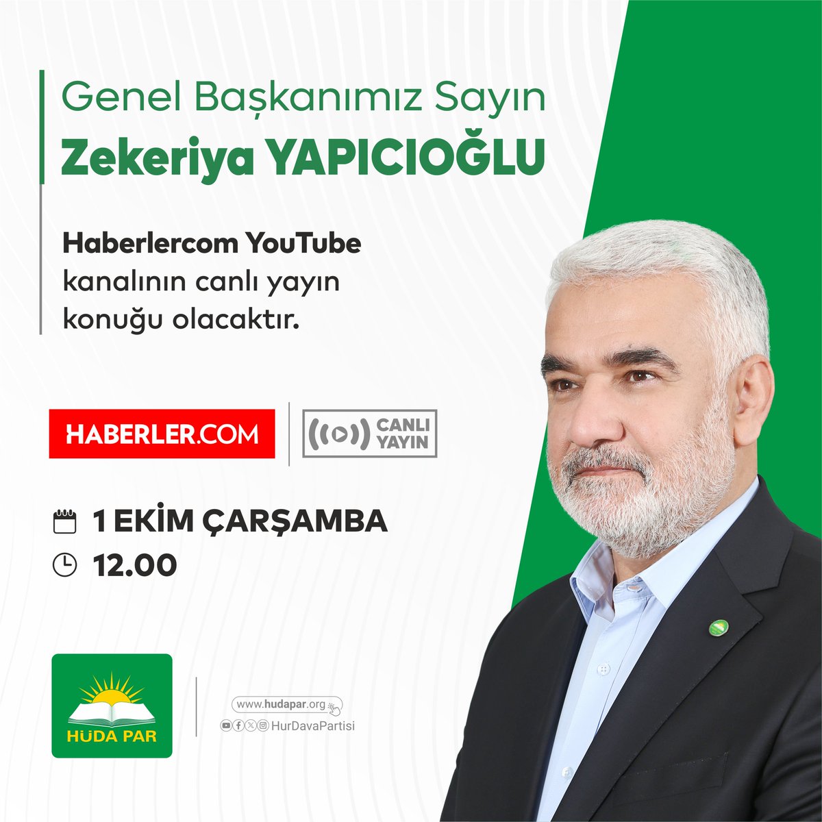 Genel Başkanımız Sayın Zekeriya Yapıcıoğlu, bugün saat 12.00'de Haberlercom YouTube kanalının canlı yayın konuğu olacaktır.