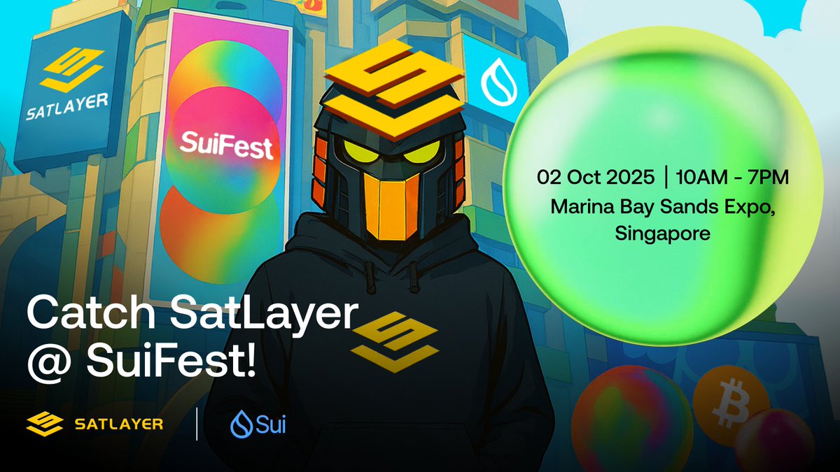 Heading to #TOKEN2049?

Come meet SatLayer at SuiFest!

🇸🇬 Marina Bay Sands Expo, Singapore
💛 October 2 | 10 AM – 7 PM