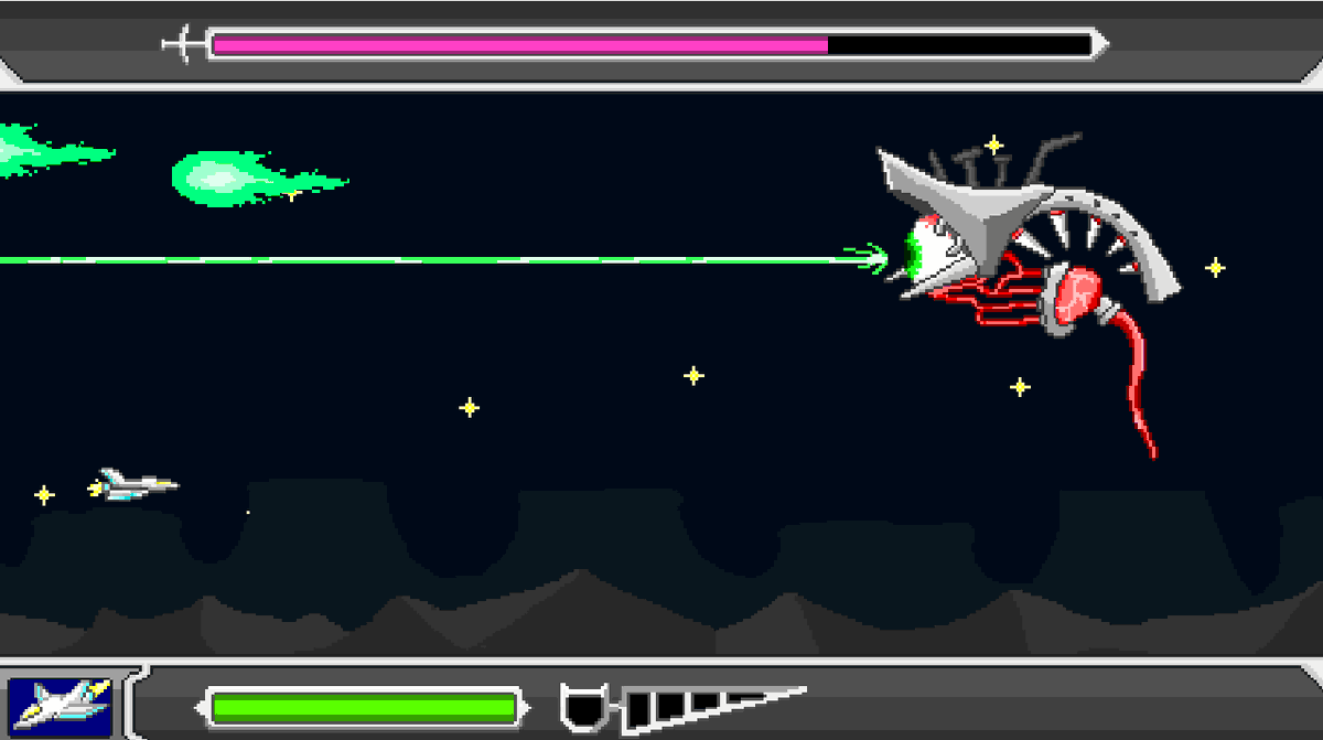 sakuria1209's tweet photo. ドット絵横シューティングゲーム
『Arbitria』を公開しました！
機械と生命が合体した異形の敵を倒すボスラッシュ的な、弾幕的なSTGになってます！
ブラウザで、プレイ時間10分程度で遊べるのでぜひ！

ゲームのリンクはリプに↓ https://t.co/L7ZsyA4fuh
