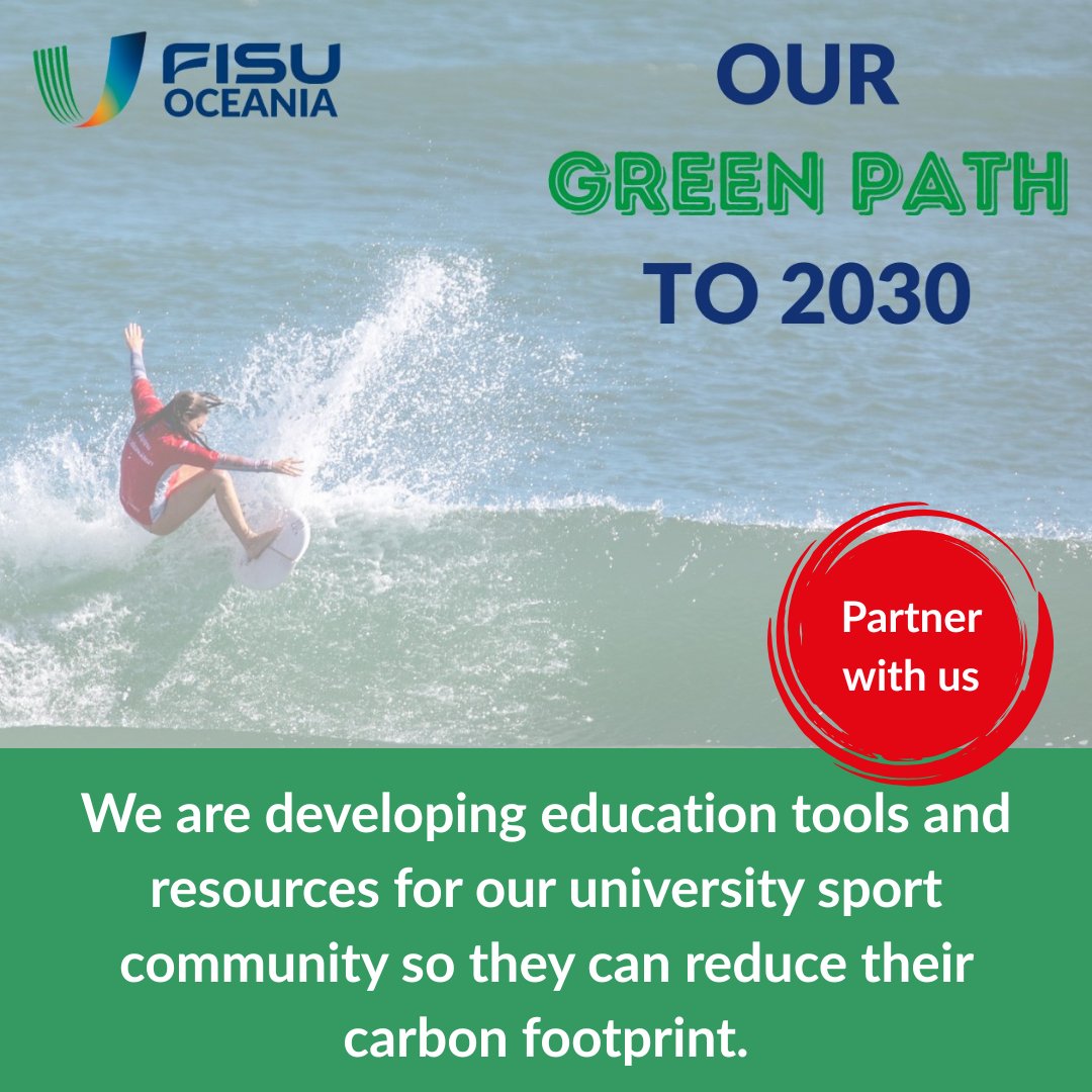 In the lead up to #GreenSportsDay we highlight #OurGreenPath to 2030. We are developing education tools and resources for our university sport community. Want to partner with us on our climate initiatives? DM us to connect. #WeAreOceania #climateaction #S4CA #noplanetnoplay