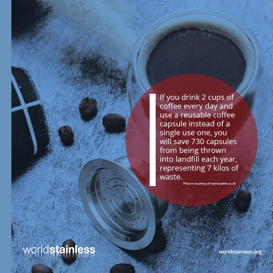 If you drink 2 cups of #coffee every day and use a #stainlesssteel reusable capsule instead of a single use one, you will save 730 capsules from being thrown into landfill each year, representing 7 kilos of waste...
ow.ly/btWW50X3pC4
#worldsteel #worldstainless #zeroWaste