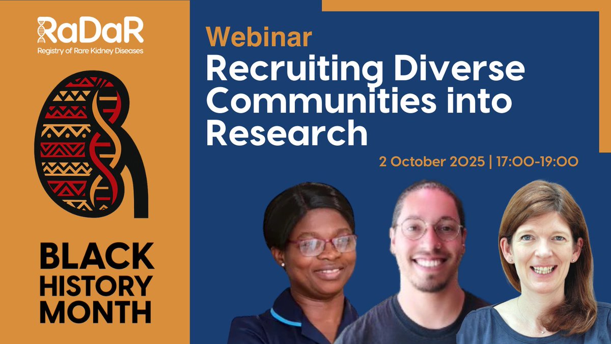 Do you recruit participants to research projects? Hear how to make your recruitment more inclusive.

💻 Webinar TOMORROW!

✴️ <a href="/KateBramham/">kate bramham</a>
✴️ Roseline Agyekum
✴️ Steffan Gough
🤝Kidney Care UK + Africa Advocacy

All sharing practical insights

🔗Register: ow.ly/Zu8V50X3Kxz