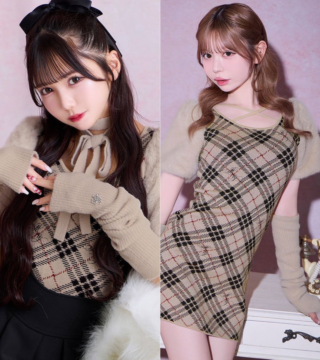 michellMacaron ミシェルマカロンファーチェックニットミニワンピース michellMacaron ミシェルマカロンファーチェックニットミニワンピース