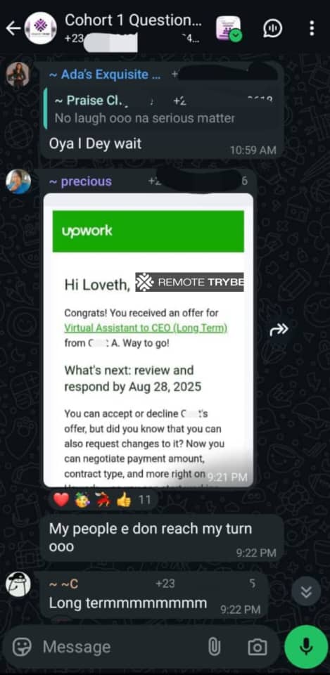 remotetrybe's tweet image. And loveth has landed a  long-term role on Upwork 💃🏾. 

This is the beauty of preparation meeting opportunities. Our students don’t just learn skills, they build confidence,portfolio and position themselves for  jobs while still in training.
#Dede #Happynewmonth #Remotetrybe