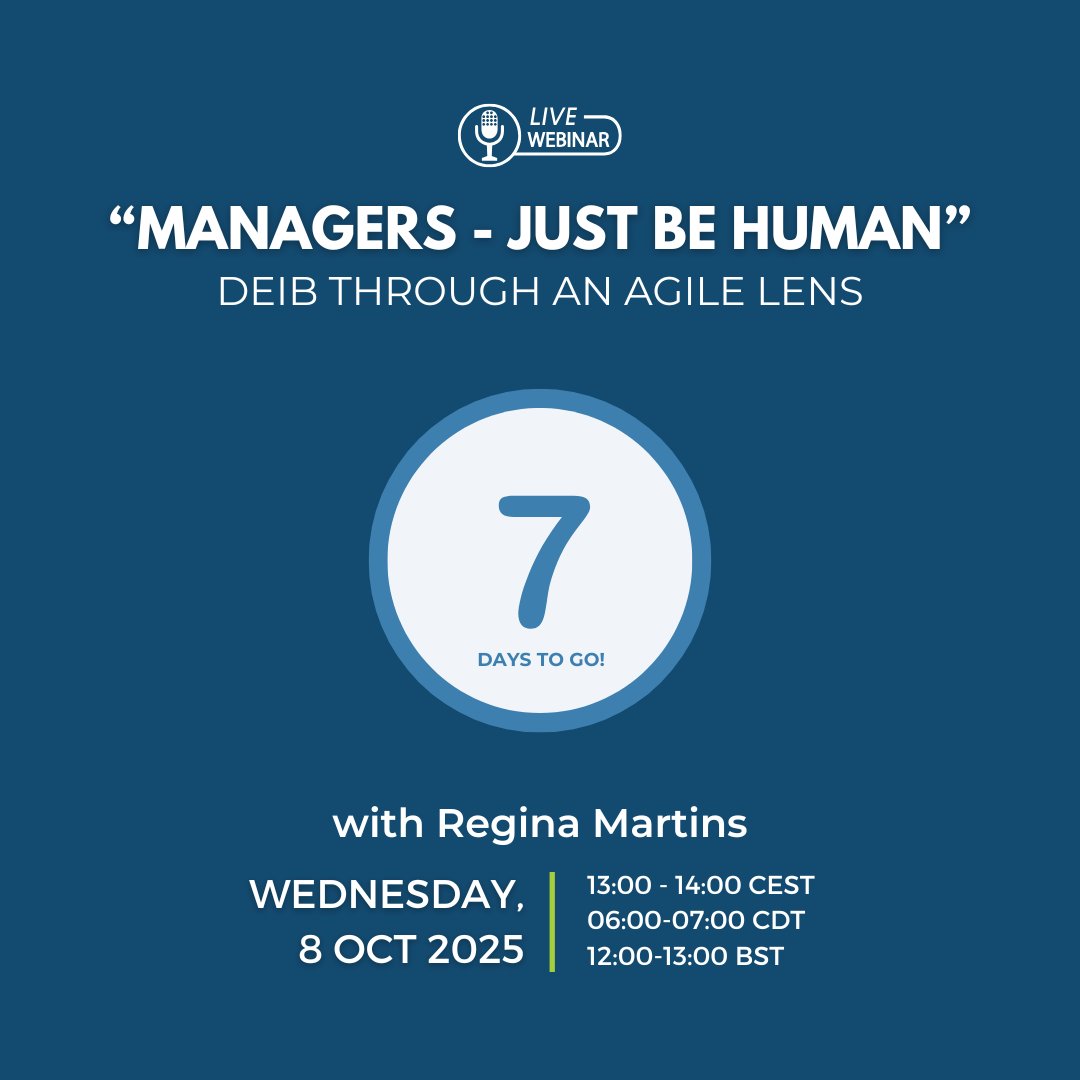 7 days to go until our webinar | “Managers - Just Be Human”: DEIB Through an Agile Lens 🤓 

Why connect DEIB with Agile? Because "individuals and interactions over processes and tools" only works when we truly see the individual.

Register here: agile42.zoom.us/webinar/regist…