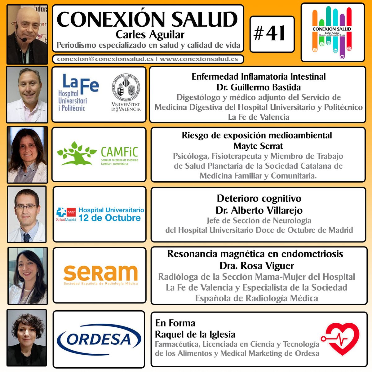 Episodio #41 - CONEXIÓN SALUD

 👉 👉 bit.ly/481Dali 👈 👈 

▶️ YOUTUBE PODCAST: bit.ly/3NjfWeK
▶️ SPOTIFY: bit.ly/3TZ4fOd
▶️ APPLE PODCAST: bit.ly/3TXmmE8

<a href="/bastida_dr/">Dr. Bastida</a> 
<a href="/mayteserrat/">Mayte Serrat PhD</a> 
<a href="/GalendeAlberto/">Alberto Villarejo Galende</a> 
<a href="/SERAM_RX/">SERAM - Sociedad Española de Radiología Médica</a> 

conexionsalud.es