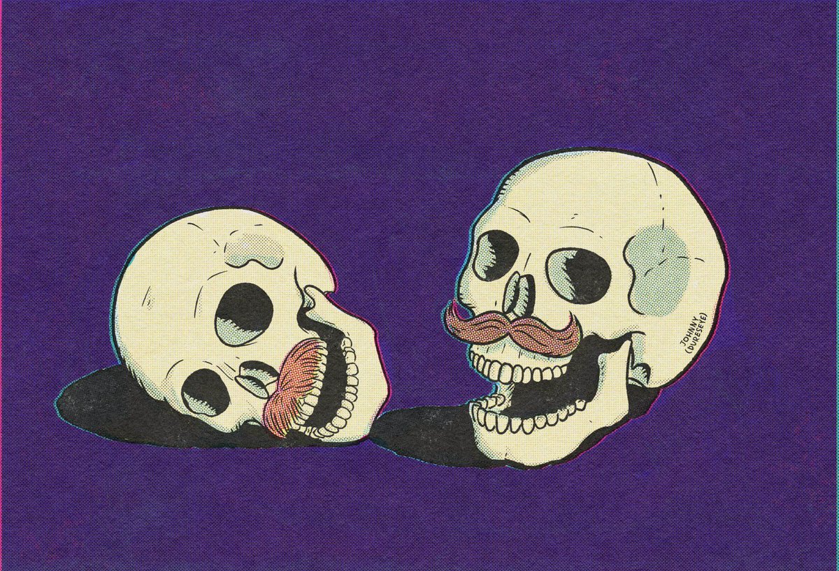 dureseye's tweet photo. Mustache Skulls
Inktober day 1: Mustache 
Frightfall day 1: Skulls

A mix of Inktober and Retrosupply's Frightfall prompts.
Not sure I'd be able to do the rest though...
#digitalart #inktober2025 #inktober #frightfall #frightfall2025 #retroart #halftone #comicart #retrosupply https://t.co/AQAxUGyOzg