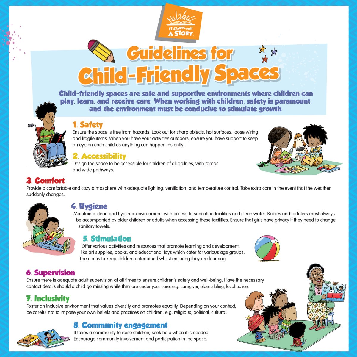 Creating safe and healthy spaces for children is essential for helping them develop self-awareness and providing an environment where they can enjoy reading.

Nal'ibali is dedicated to promoting child safety policies and creating spaces where children can freely interact and