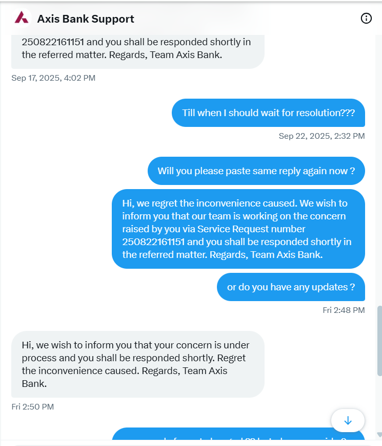 nisit_shah's tweet image. Still no resolution #Fraud #AxisBank #AvoidAxis
