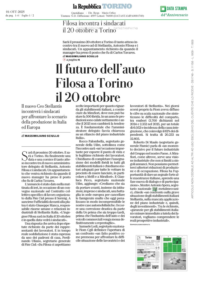 #citazioniugl <a href="/repubblica/">Repubblica</a> 𝐒𝐭𝐞𝐥𝐥𝐚𝐧𝐭𝐢𝐬 <a href="/uglspera/">Antonio Spera</a> 𝒄𝒉𝒊𝒆𝒅𝒆 𝒖𝒏 𝒄𝒐𝒏𝒇𝒓𝒐𝒏𝒕𝒐 𝒔𝒖𝒍𝒍𝒂  𝒔𝒊𝒕𝒖𝒂𝒛𝒊𝒐𝒏𝒆 𝒅𝒆𝒈𝒍𝒊 𝒔𝒕𝒂𝒃𝒊𝒍𝒊𝒎𝒆𝒏𝒕𝒊  𝒊𝒕𝒂𝒍𝒊𝒂𝒏𝒊 𝒔𝒖𝒍𝒍𝒂 𝒎𝒂𝒏𝒄𝒂𝒕𝒂  𝒂𝒑𝒑𝒍𝒊𝒄𝒂𝒛𝒊𝒐𝒏𝒆 𝒅𝒆𝒍 𝒑𝒊𝒂𝒏𝒐 𝒊𝒏𝒅𝒖𝒔𝒕𝒓𝒊𝒂𝒍𝒆