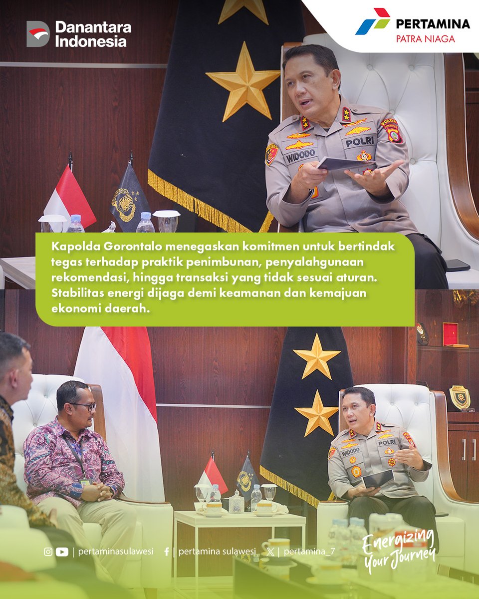 pertamina_7's tweet photo. Pertamina Patra Niaga Sulawesi bersama Polda Gorontalo menjalin sinergi dalam pengawasan distribusi dan penertiban BBM Subsidi.

Kolaborasi ini dilakukan untuk:
✅ Menjaga kelancaran dan keamanan distribusi BBM & LPG
✅ Mencegah penyelewengan di SPBU
✅ Memberikan efek jera bagi pelaku penyimpangan
✅ Mengedukasi masyarakat tentang pentingnya Subsidi Tepat

Dengan sinergi ini, hak masyarakat yang berhak menerima BBM Subsidi akan semakin terjaga

Jika menemukan indikasi kecurangan, segera laporkan melalui Pertamina Call Center 135

#PertaminaPatraNiaga #PertaminaSulawesi #EnergiUntukNegeri #KapoldaGorontalo
