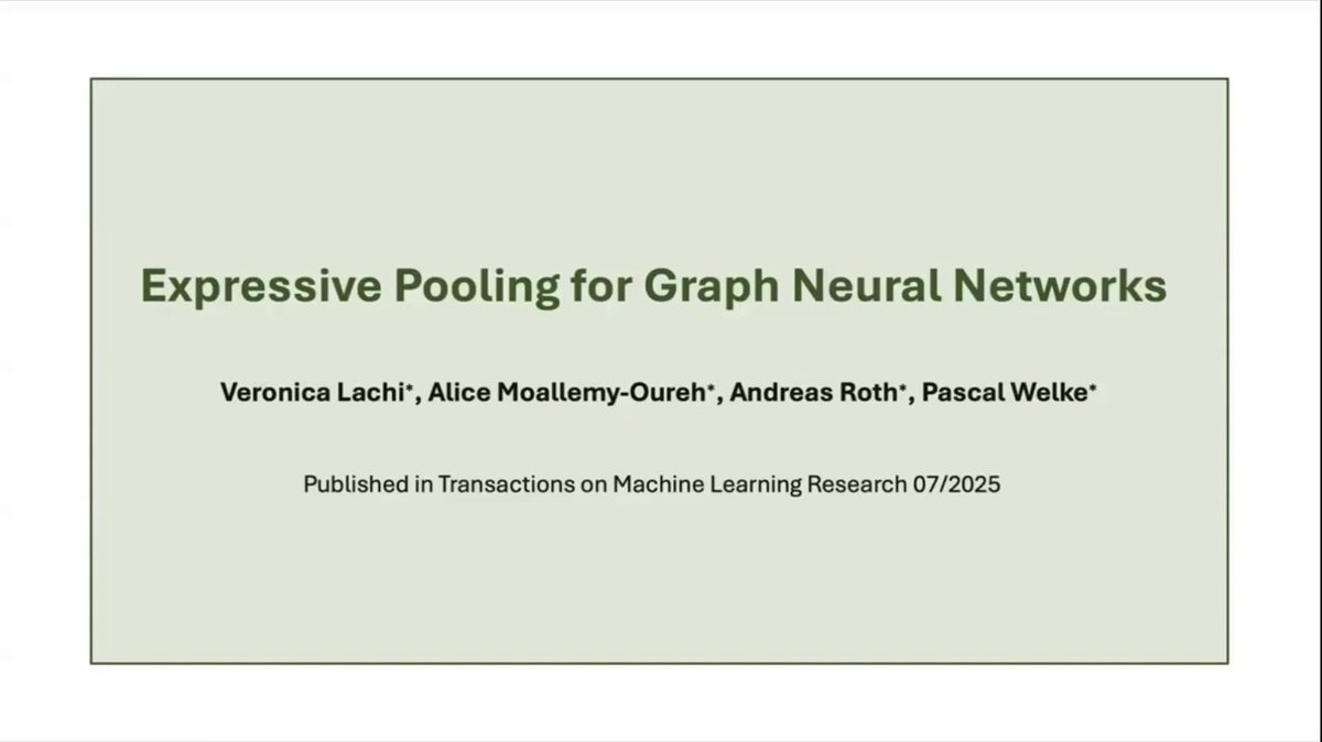 TmlrVideos's tweet image. Expressive Pooling for Graph Neural Networks

Veronica Lachi, Alice Moallemy-Oureh, Andreas Roth, Pascal Welke

tmlr.infinite-conf.org/paper_pages/xG…

#graphs #networks #graph