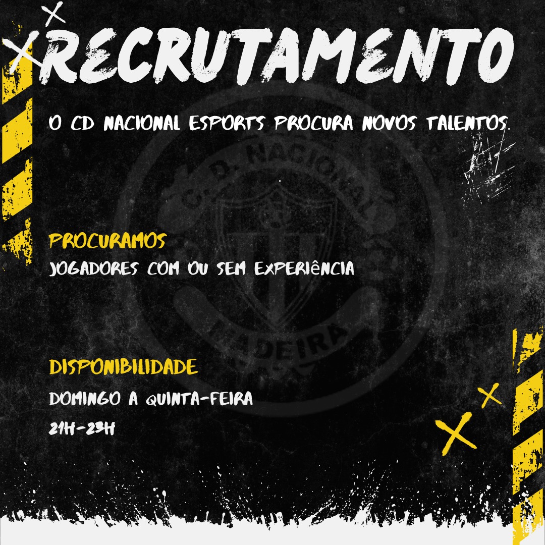 O CD Nacional eSports procura novos talentos.

Se tens espírito de grupo, boa capacidade comunicativa, vem fazer parte deste grupo.

𝑵𝒂̃𝒐 𝒉𝒂́ 𝒈𝒆𝒏𝒕𝒆 𝒄𝒐𝒎𝒐 𝒂 𝒈𝒆𝒏𝒕𝒆! ⚪️⚫️

#CDNacionaleSports | #ESports | #ProClubs |#NãoHáGenteComoAGente