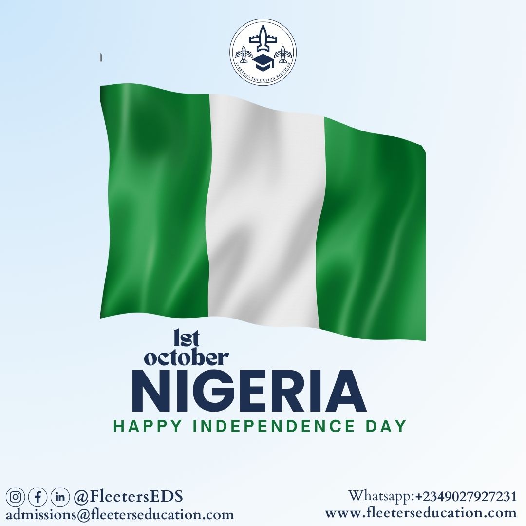 FleetersEDS's tweet photo. Happy Independence Day &amp; Happy New Month! 🇳🇬✨
As we celebrate freedom and new beginnings, may this month open doors of opportunity for you. Your dream of studying abroad is closer than you think, let’s make it happen together! 

#Fleeterseds  #Studyabroad #internationaleducation https://t.co/jerH86yyBD