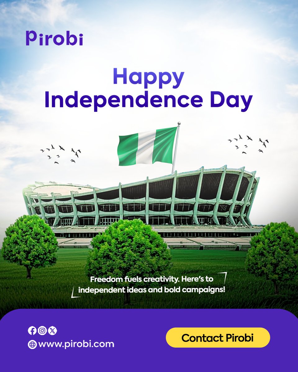 Pirobian's tweet image. Freedom fuels creativity. Here&apos;s to independent ideas and bold campaigns!

Happy Independence Day🎉! from us at @pirobinigeria

#DigitalMarketing #pirobi #digital #digitalmarketingnigeria #business #businessmarketing #seo #socialmediamanagement #emailmarketing #contentcreation