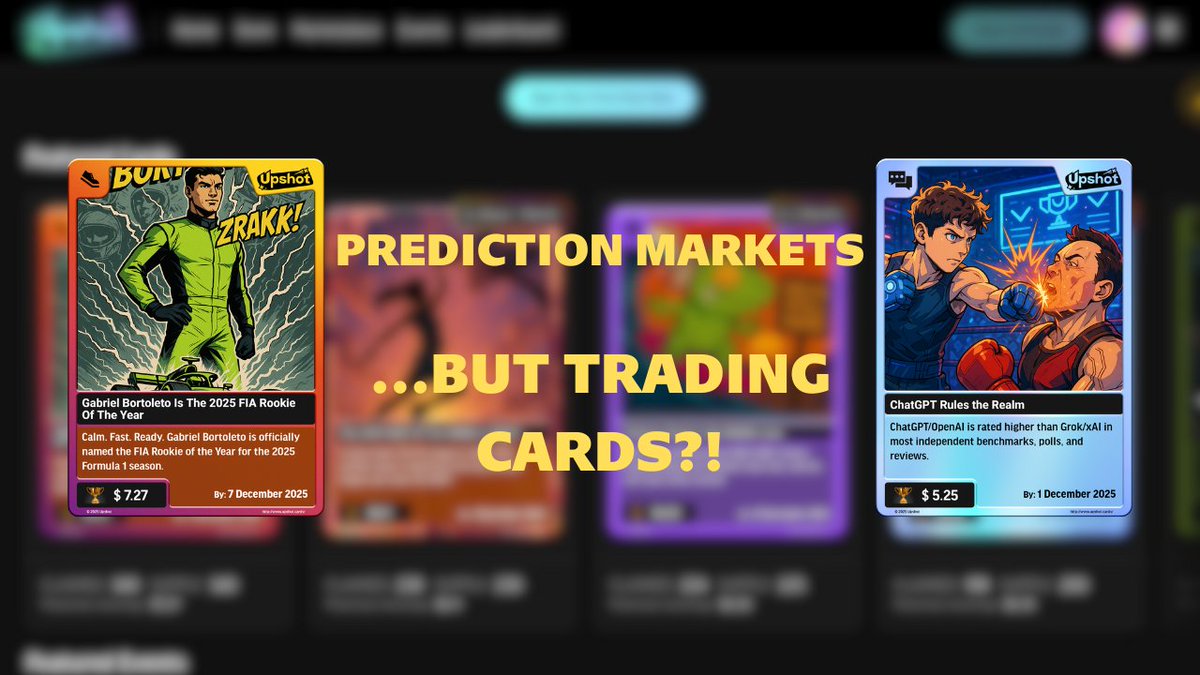 hot take: most prediction markets are boring af
you stare at a generic dashboard, click yes or no, then either wait for the outcome or sell your position

<a href="/upshot_cards/">Upshot</a> is building something way more fun - prediction markets, but trading cards

you rip a pack open and get random