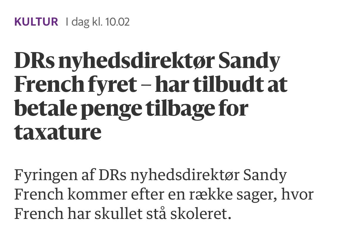DR SKAL TAGE JOURNALISTISK AKTIVISME OG INHABILITET LIGE SÅ ALVORLIGT SOM TAXIREGNINGER

Nu får det tilsyneladende konsekvenser, at DRs nyhedsdirektør Sandy French har brugt løs af skatteborgernes penge på privat taxikørsel. 
Jeg finder det positivt, at DR tager ansvaret for