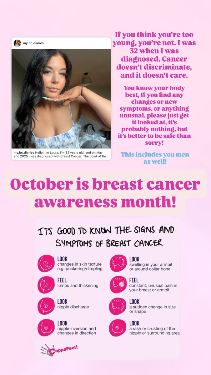 RubyRadley24's tweet image. October is Breast Cancer Awareness Month!
For anyone who doesn’t know, I was diagnosed with breast cancer at the age of 32 in May this year. You’re not too young, cancer doesn’t discriminate. Please get any symptoms or changes checked! 🫶🏻#BreastCancerAwarenessMonth