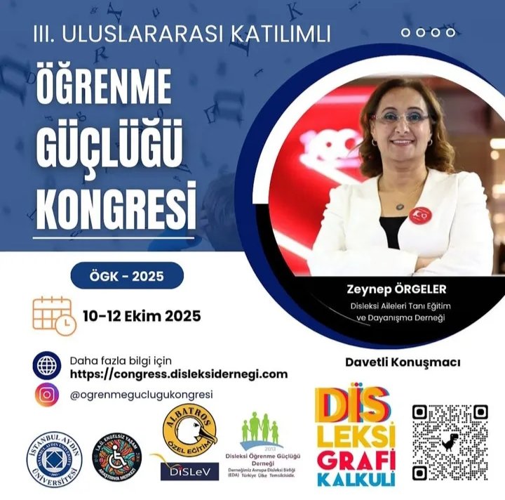 En çok ailelerin çocuklarının haklarını, yasalarını, eğitim süreçlerini bilmesi gerekir. Farkındalık evde ve ailede başlar. Sen bilirsen, her şey daha kolay. Kongremize bekleriz.

#dysleksi #dyslexia #disleksi #ogrenmeguclugu