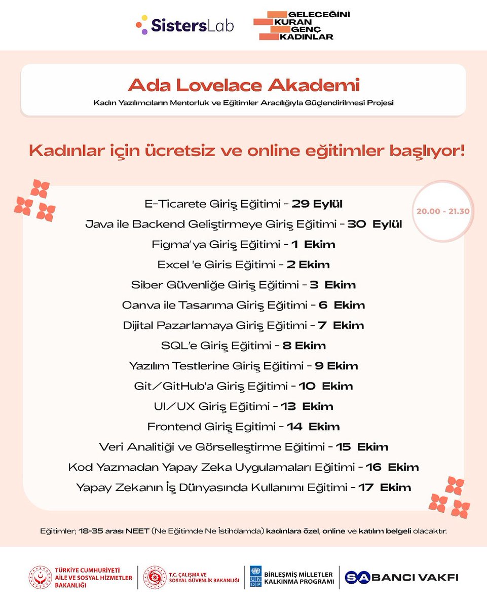 hukarmer's tweet photo. Kadın Yazılımcıların Mentorluk ve Eğitimler Aracılığı ile Güçlendirilmesi projesi kapsamında, Sabancı Vakfı'nın destekleriyle yeni eğitimler için başvurular açıldı! 
Başvuru ve detaylı bilgi için: https://t.co/CvvP0oIwU4 https://t.co/J8peJ1exYf