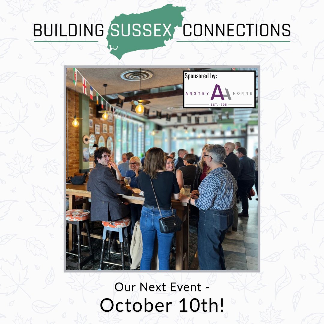 Our next event is coming up! 

Please join us Friday, October 10th - we would love to see you there 🎉 Our sponsor for this event is <a href="/AnsteyHorne/">AnsteyHorne</a>. 

For further info and to be added to our guest list, please RSVP info@buildingsussexconnections.com! 

<a href="/Bakerwell_Ltd/">Bakerwell</a> <a href="/SEACompliance/">SEACompliance</a>