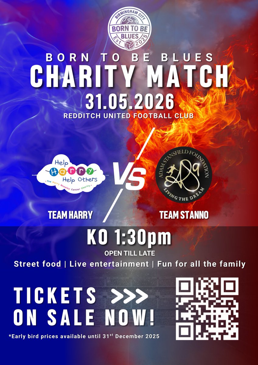 BornToBeBlues25's tweet photo. 🚨TICKETS OUT NOW!!!🚨

Tickets are now available for our Charity Match in 2026.

Get yours now at the link below and in the description or scan the QR code on screen to purchase.

https://t.co/SGpZcrCXbC?

#BCFC #KRO #BTBBCharityMatch https://t.co/YQR9LJuv82