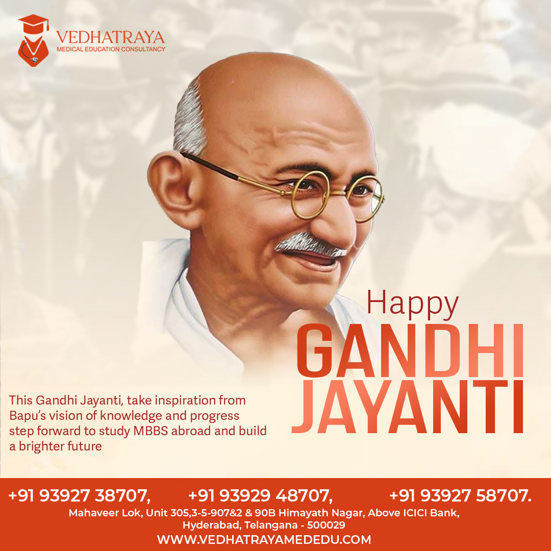 vedhatraya's tweet photo. 🌸 Happy Gandhi Jayanti 🌸
This Gandhi Jayanti, let us take inspiration from Bapu’s vision of knowledge, truth, and progress. ✨

#HappyGandhiJayanti #MahatmaGandhi #GandhiJayanti2025 #TruthAndNonViolence #Vedhatraya #MBBSAbroad #BrightFuture https://t.co/f0wN0S3jkg