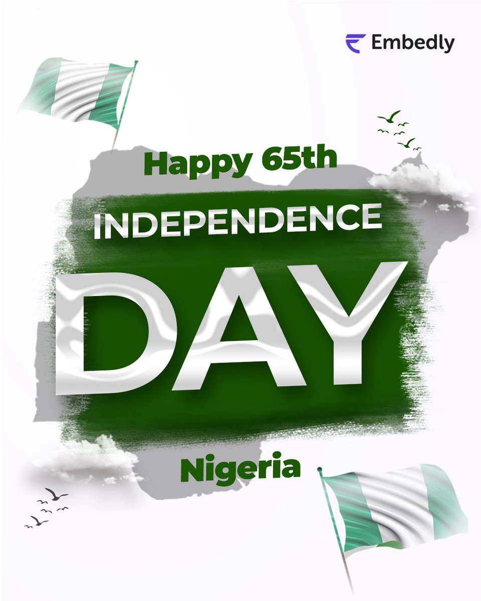 useembedly's tweet image. Happy Independence Day, Nigeria! 🇳🇬

At Embedly, we’re proud to power the businesses building Nigeria’s future.

Here’s to freedom, growth, and innovation.💡💪🏾

#Embedly #NigeriaAt65 #IndependenceDay #EmbeddedFinance