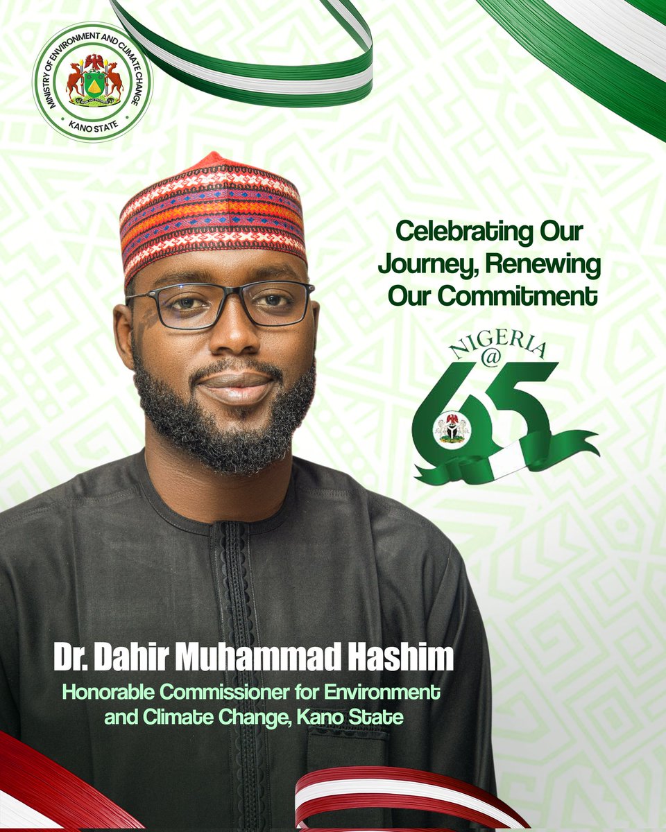 DahirMHashim's tweet image. 𝐍𝐢𝐠𝐞𝐫𝐢𝐚 @ 𝟔𝟓 🇳🇬
Today we mark sixty-five years of our nation’s journey, years that carry both the memory of our shared struggles and the weight of our collective aspirations.
For us in Kano State, this milestone is not only a time of remembrance but also a moment to…