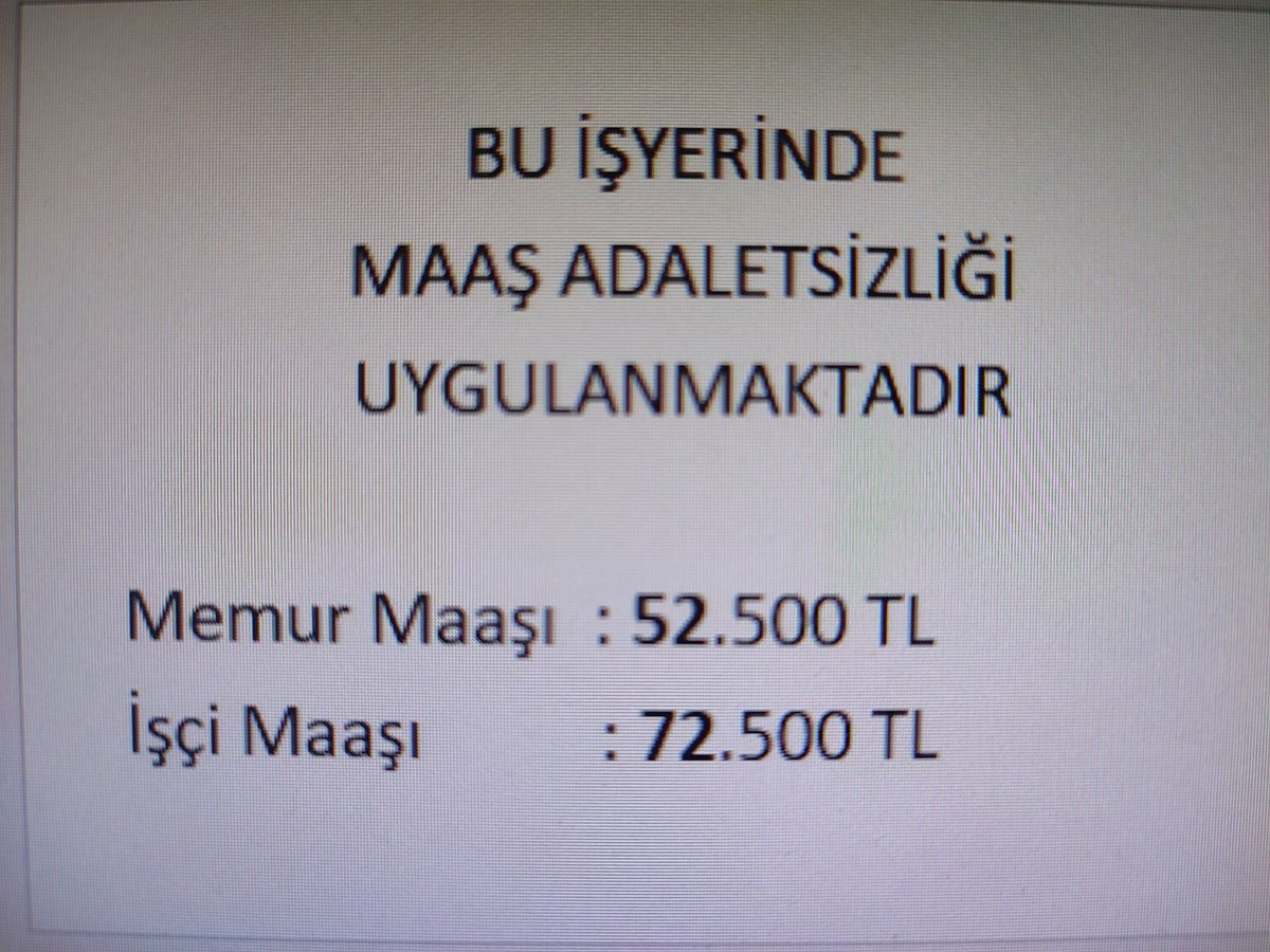 Kamudaki maaş adaletsizliğini sendika ilan panolarına asın artık! 

Temizlik güvenlik işçilerine: İkramiye, Tediye, Yemek, Yol, Yakacak yardımı var.
Asıl işi yapan Memura hiçbiri yok!
Birleşelim t.me/TumMemurlar

#MemurlaraEkProtokol 
#KamudaMaasAdaletsizliği