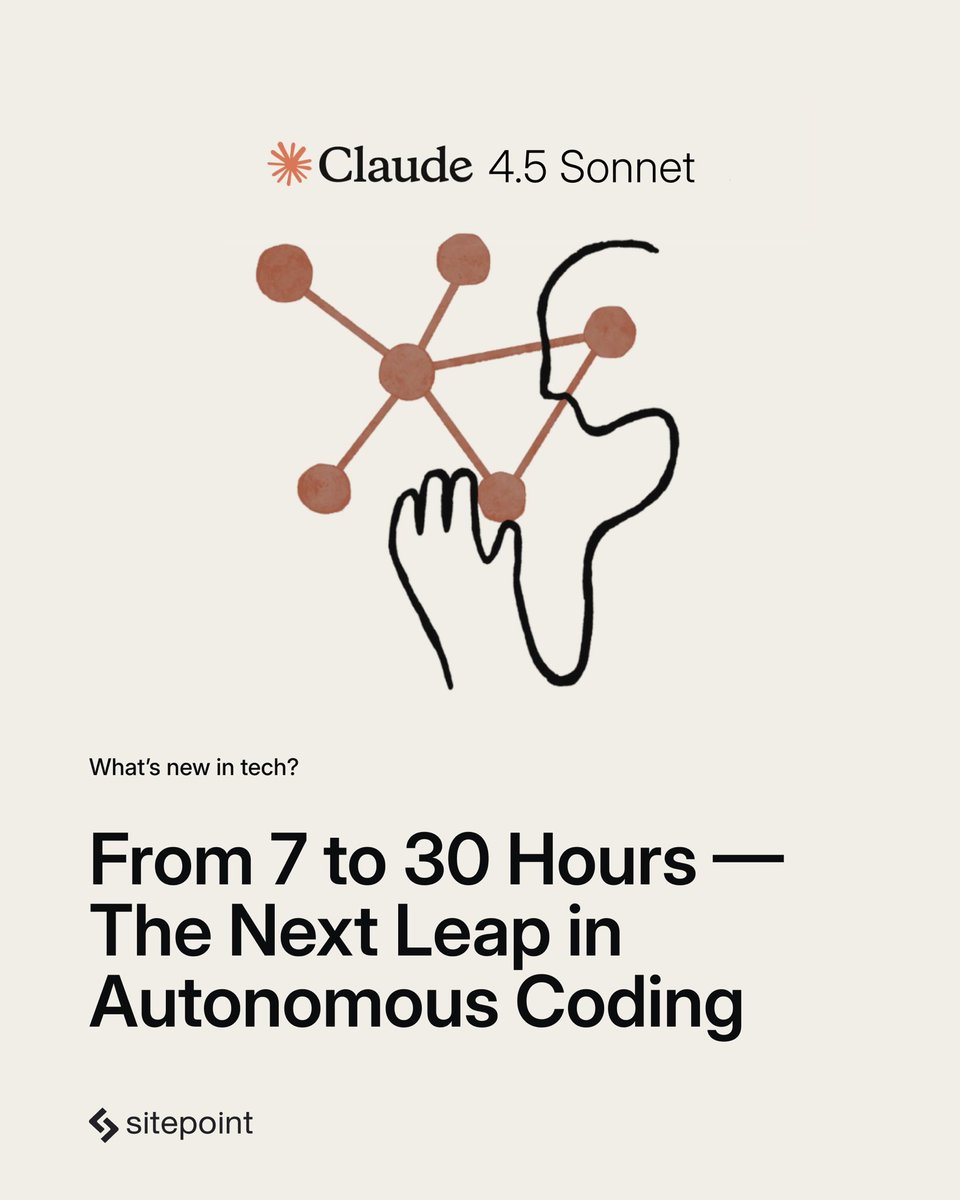 🕒 Claude Sonnet 4.5 can code 30 hours straight without losing context — up from 7h in the last version.
Multi-day refactors, testing runs, long dev tasks — now possible.

🤔 What would you trust an AI to code non-stop?

#Claude #Anthropic #AI #DevNews #SitePoint