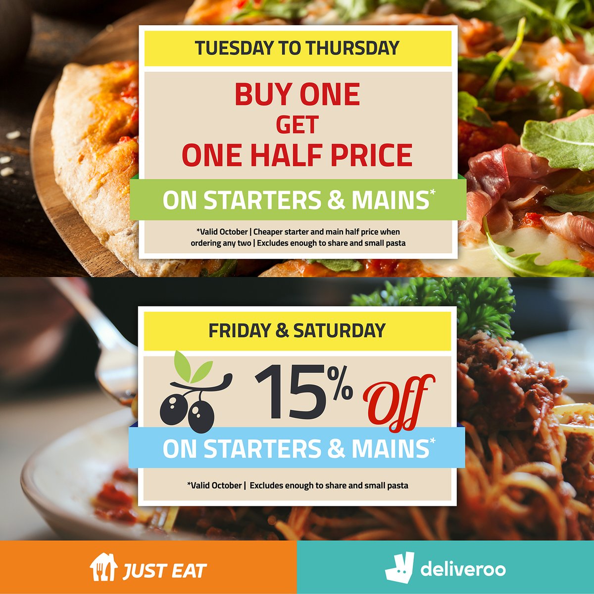 CozzeRestaurant's tweet image. 🍂 Autumn savings!

Tues - Thurs: Buy 1, get 1 half price on starters &amp;amp; mains
Fri &amp;amp; Sat: 15% off starters &amp;amp; mains
Visit cozzerestaurants.co.uk to book or order online. T&amp;amp;Cs apply.

Pangbourne: 0118 984 5858
Woodley: 0118 927 2581

#pangbourne #woodley #rdg #DeliverooUK #JustEat