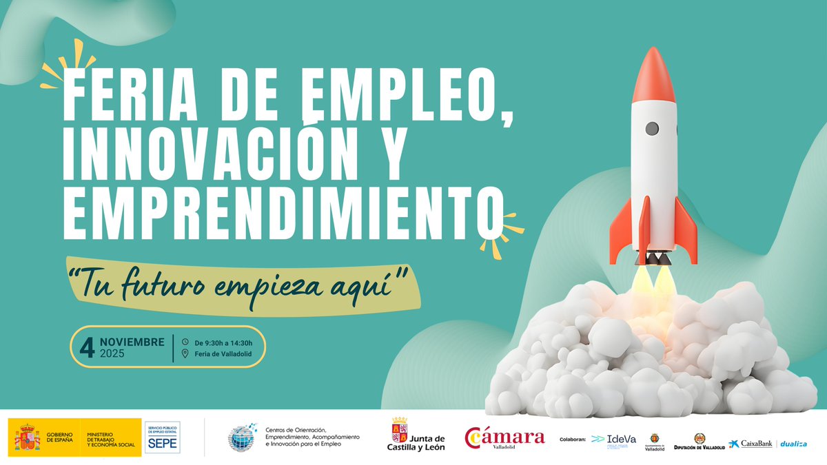 🚀¡Vuelve la FERIA DE EMPLEO, INNOVACIÓN Y EMPRENDIMIENTO 2025! La cita que une empresas, talento y oportunidades 

camaravalladolid.com/empleo/ferias-…

Organizado junto al Servicio Público de Empleo de la <a href="/jcyl/">Junta de Castilla y León</a>  En colaboración con:  <a href="/ideva_agencia/">Ideva</a> <a href="/AyuntamientoVLL/">Ayto. de Valladolid</a> <a href="/Dip_Va/">Diputación de Valladolid</a> y <a href="/CABK_Dualiza/">CaixaBank Dualiza</a>