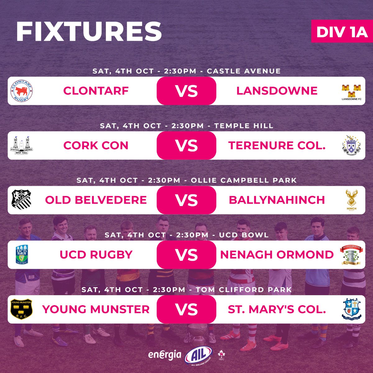 IrishRugby's tweet image. Round 2 is set 🏉 Your #EnergiaAIL Women&apos;s and Men&apos;s 1A and 1B fixtures for the weekend ahead.

📺 Watch @ULBohsWomen  v @RFCRailwayUnion  live on IrishRugby+ at 4pm on Saturday.

#IrishRugby