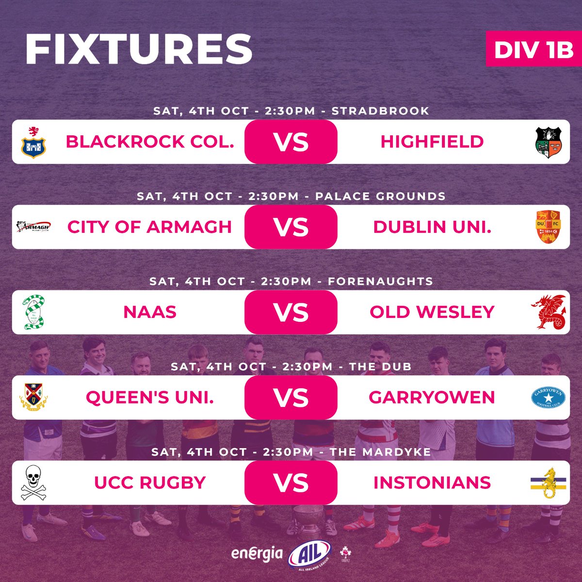 IrishRugby's tweet image. Round 2 is set 🏉 Your #EnergiaAIL Women&apos;s and Men&apos;s 1A and 1B fixtures for the weekend ahead.

📺 Watch @ULBohsWomen  v @RFCRailwayUnion  live on IrishRugby+ at 4pm on Saturday.

#IrishRugby