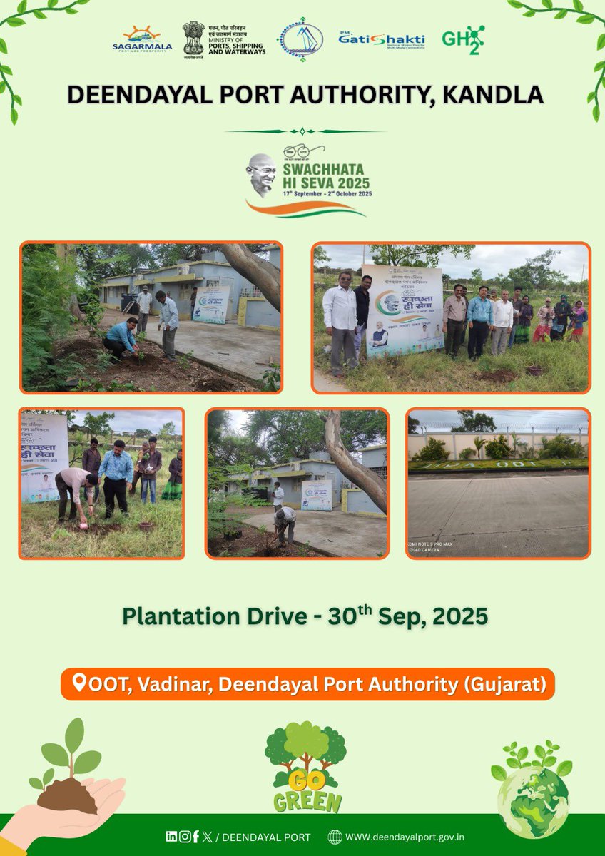 Deendayal_Port's tweet image. 🌿 As part of #Swachhotsav &amp;amp; #SwachhataHiSeva, DPA lit up the spirit of cleanliness with nukkad natak by children, plantation drives, inspiring talks sessions &amp;amp; mass cleaning activities across different locations.

✨ Together, we pledge for a cleaner tomorrow! 
#DPA #Kandla