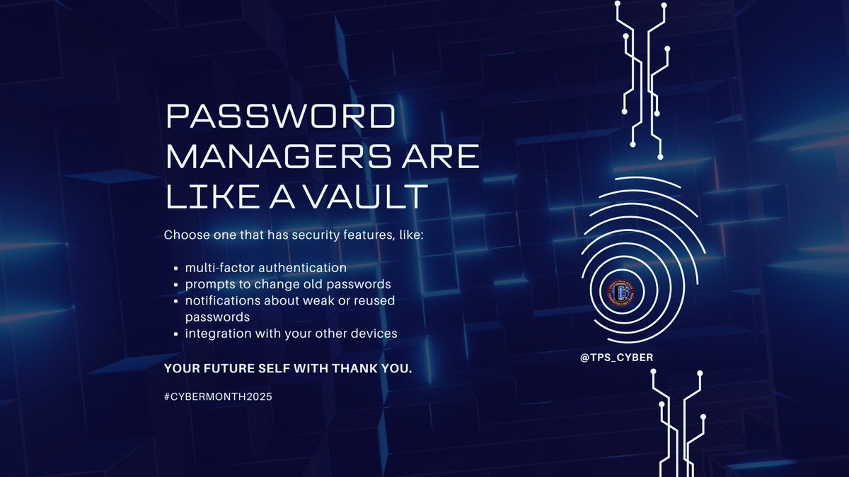 Password managers can be part of your favorite browsers, a standalone application you download, or can be part of your device operating system.

#CyberMonth2025 #GetCyberSafe