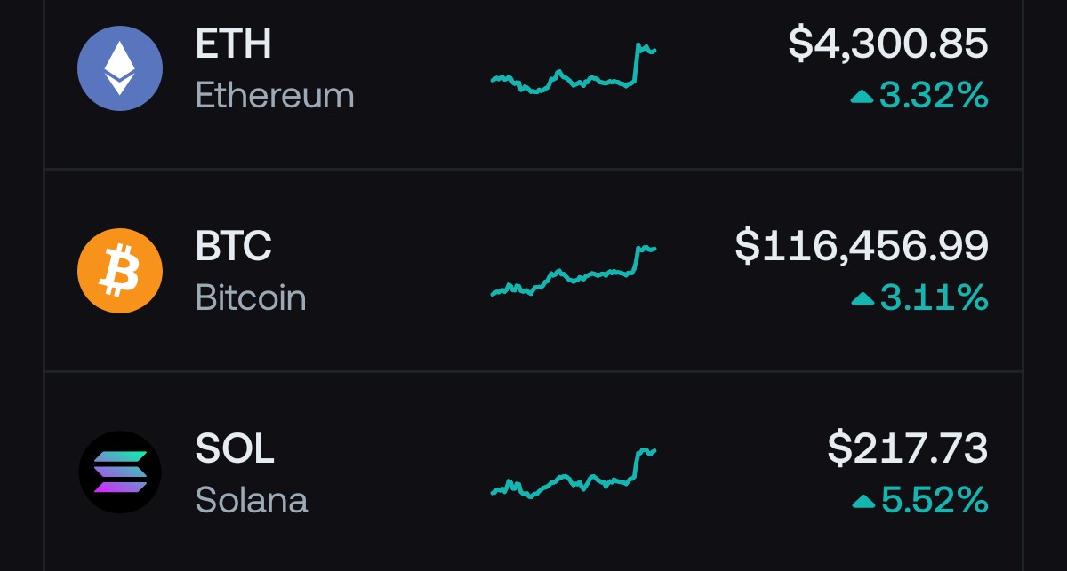 solanaが5%上昇！🤯
軒並み3%上昇！
何かどうしたんすけ？🥳🎉